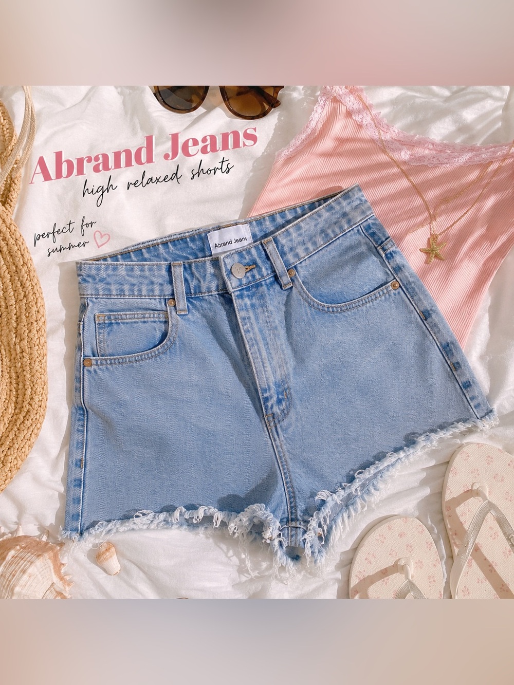 Abrand Jeans High Relaxed Distressed Denim Shorts Light Wash Size 27 / AU 9